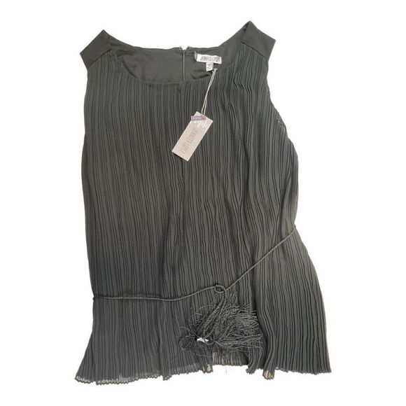 Jennifer Lopez Top Womens 1X Black Tassel Wrap-Around Tie Sleeveless Pleated NWT - Picture 4 of 11